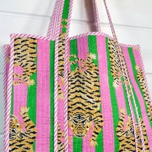 Quilted Cheetah Tiger Tote Bag